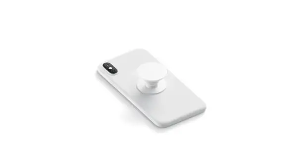 Photo of Blank white phone phone grip sticked on mobile mock up,