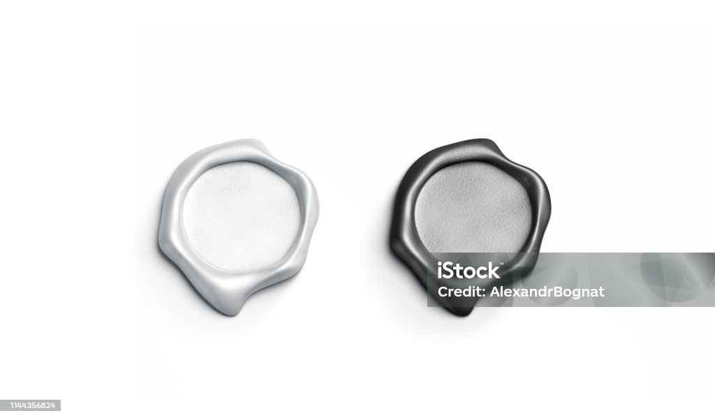 Blank white wax stamp mockups, isolated on, depth of field, Blank white wax stamp mockups, isolated on, depth of field, 3d rendering. Empty postage seal mock up, top view. Clear waxy label for scrapbook template. Seal - Stamp Stock Photo
