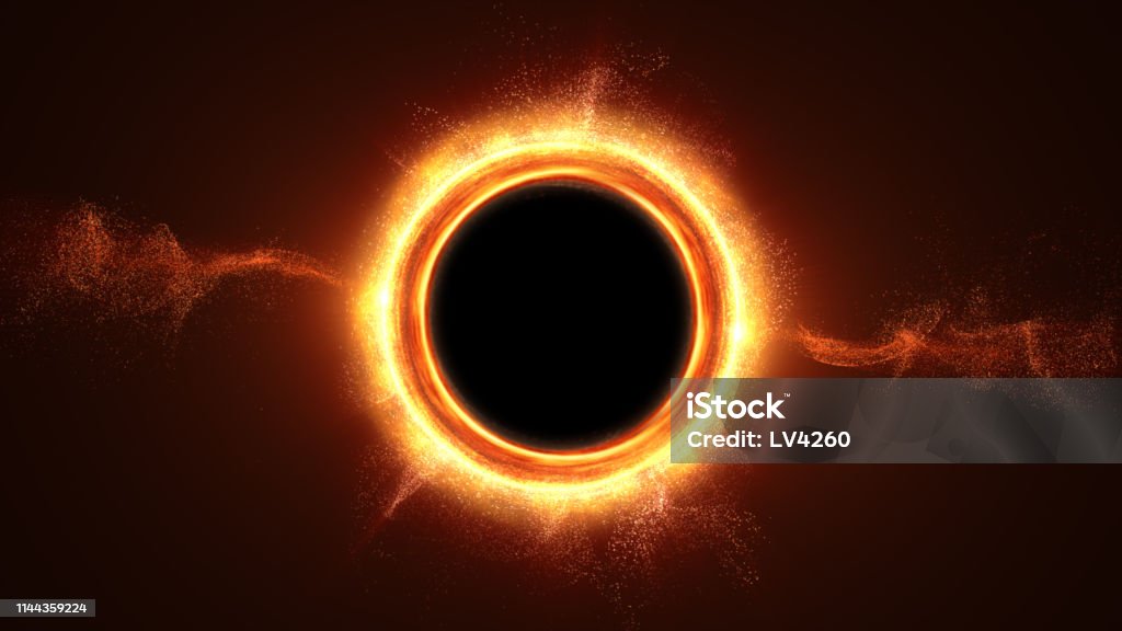 Futuristic Black Hole Simulation Futuristic head up display simulation of a Black Hole a region of space-time exhibiting such strong gravitational effects that nothing can escape Abstract stock illustration