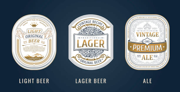 Set of Vintage frames for labels. Gold stickers bottle beer Set of Vintage frames for labels. Gold quality stickers. Design emblems, premium quality. Vector sticker for drinks beer bottles and cans. Template place for text. Flourishes advertising banner beer brands stock illustrations