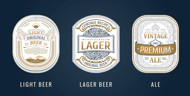 Set of Vintage frames for labels. Gold stickers bottle beer Set of Vintage frames for labels. Gold quality stickers. Design emblems, premium quality. Vector sticker for drinks beer bottles and cans. Template place for text. Flourishes advertising banner luxury craft stock illustrations