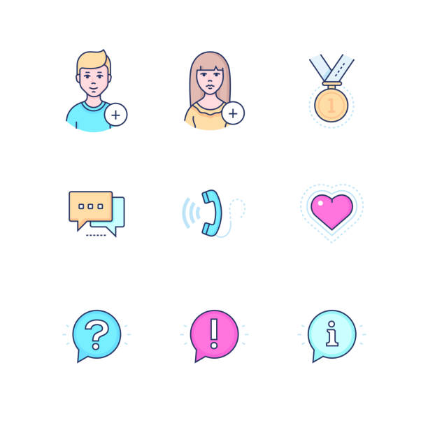 illustrations, cliparts, dessins animés et icônes de les médias sociaux-moderne ligne design style icônes ensemble - square shape plus sign mathematical symbol social networking