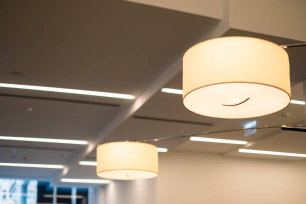 istock Round electric lamps on the ceiling 1144360643