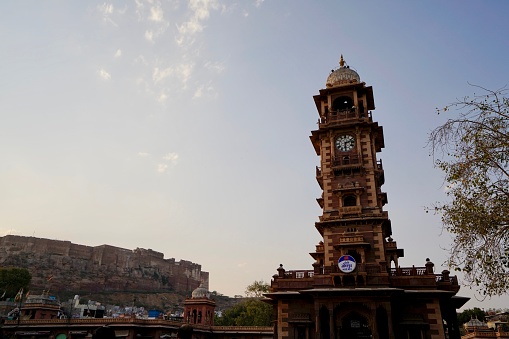 Jodhpur, Rajasthan, India - 22 March 2019: Cityscape of the famous Ghantaghar clock tower
