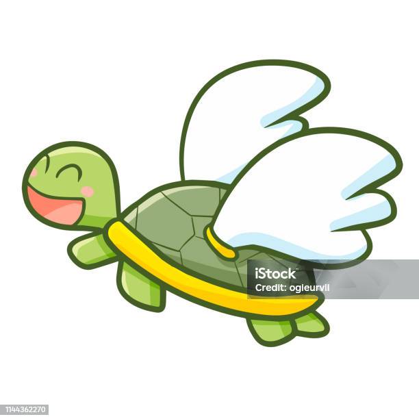 Schildpad Vliegen Met Vleugel Stockvectorkunst en meer beelden van Bizar - Bizar, Cartoon, Dier