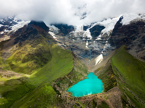 Humantay lake in Peru in the Andes aerial view