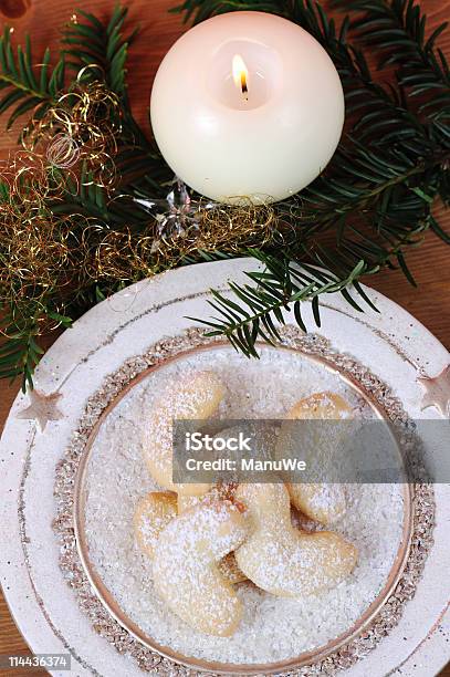 Vanille Cornets With White Candle And Knobs Topview Stock Photo - Download Image Now