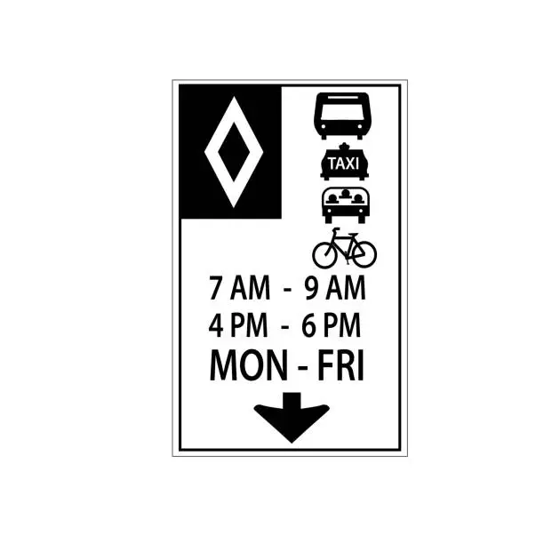 Vector illustration of USA traffic road signs.this lane reserved for specific types vehicles . vector illustration