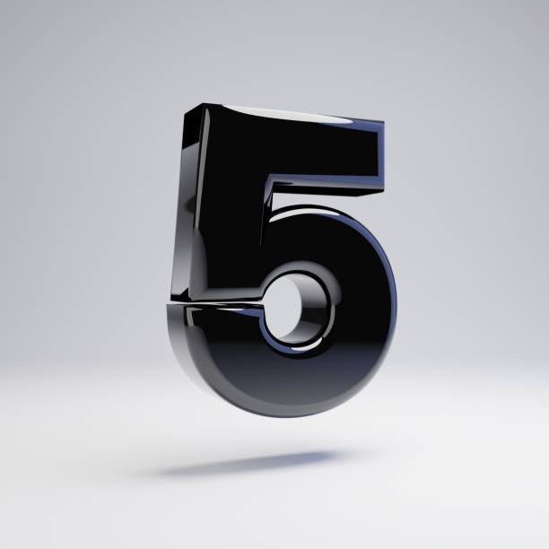 istock Volumetric glossy black number 5 isolated on white background. 1144368389