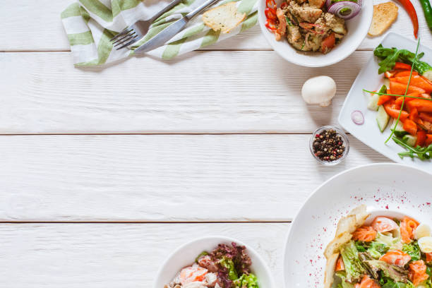 istock food white table top view restaurant buffet plates 1144368573