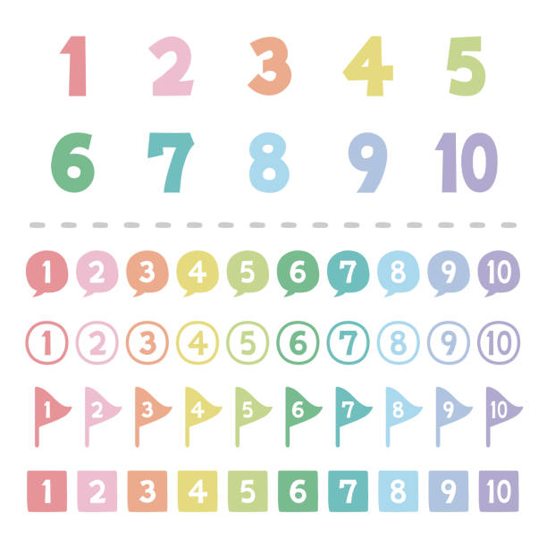 파스텔 색상 번호 세트 - 숫자 일러스트 stock illustrations