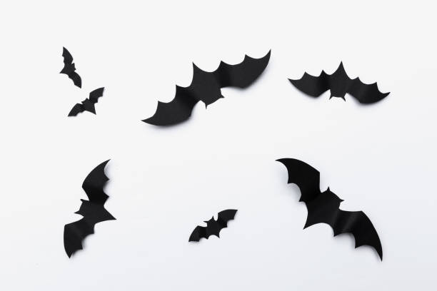 istock halloween and decoration concept - paper bats flying 1144370687