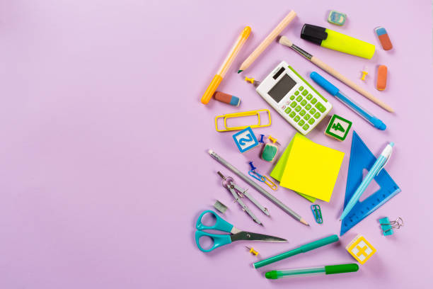 School and office supplies. Top view. School and office supplies. Top view. homework table stock pictures, royalty-free photos & images