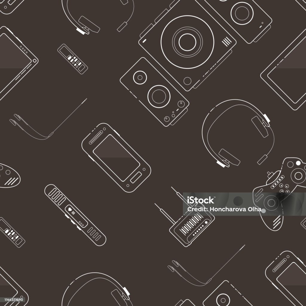 White Electronic Pattern Seamless Pattern With White Line Electronic Devices Stock Illustration ...