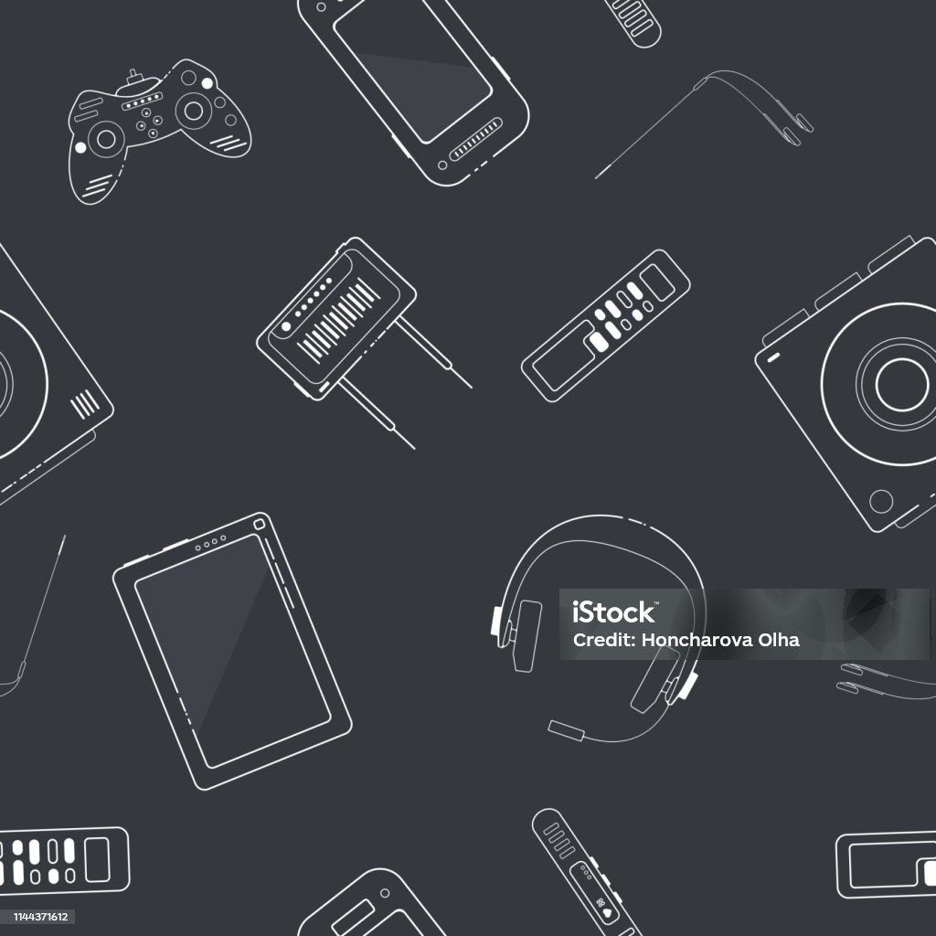 White Electronic Pattern Seamless Pattern With White Line Electronic Devices Stock Illustration ...