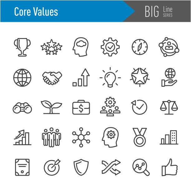ilustrações de stock, clip art, desenhos animados e ícones de core values icons - big line series - solid