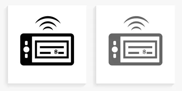 Vector illustration of Check Scanner Phone Black and White Square Icon