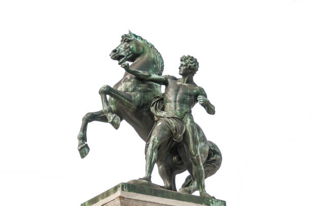 istock Horse tamer statue isolated on white background 1144373978