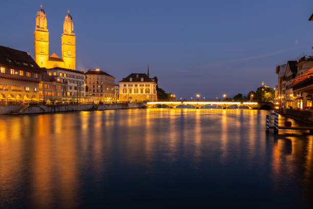 istock River Limmat, Minster bridge and Grossmunsterbrucke cathedral, Zurich 1144375940