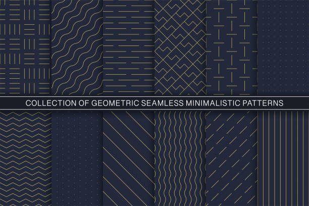 коллекция векторных геометрических бесшовных минималистичный узор - простые золотитые текстуры. синий бесконечный фон - бесшовный узор stock illustrations
