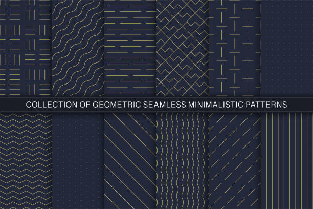 Collection of vector geometric seamless minimalistic patterns - simple goldish textures. Blue endless backgrounds Collection of vector geometric seamless minimalistic patterns - simple goldish textures. Blue stylish endless backgrounds. seamless pattern stock illustrations