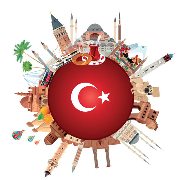 illustrazioni stock, clip art, cartoni animati e icone di tendenza di bandiera della turchia, viaggi, turismo - ayvacık