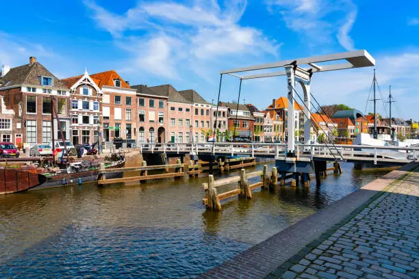 Pelser bridge (Pelserbrugje) crossing city canal in Zwolle, Netherlands