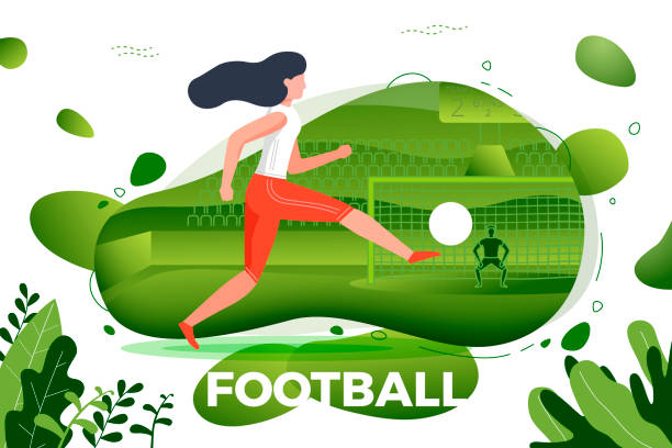 vektorillustration-mädchenfußballspieler - soccer field soccer single line field stock-grafiken, -clipart, -cartoons und -symbole