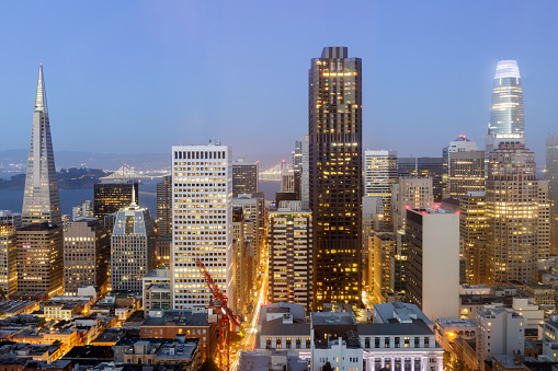 The Financial District as seen from an elevated spot in Nob Hill district.