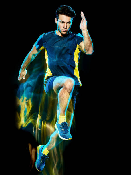 istock runner running jogger jogging man isolated light painting black background 1144382511