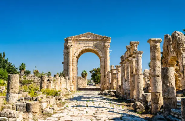 Arch of Hadrian at the Al-Bass Tyre necropolis. UNESCO world heritage in Lebanon