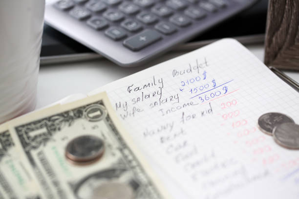 istock Notepad page with handwritten calculation of family budget 1144382849