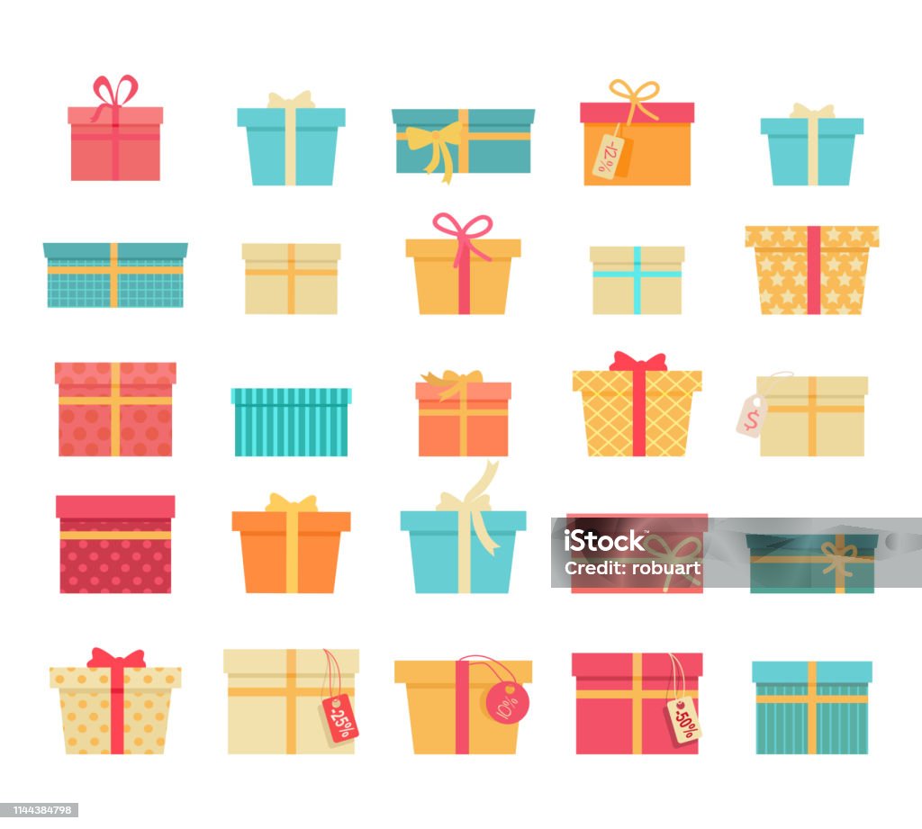 Set of Colorful Gift Boxes with Ribbons and Bows - Royalty-free Prenda arte vetorial