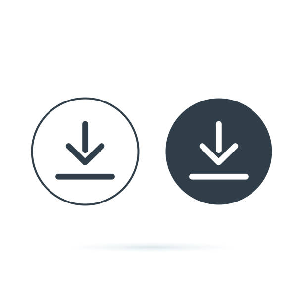 ilustraciones, imágenes clip art, dibujos animados e iconos de stock de icono de descarga. descarga del icono vectorial. guardar en símbolo de equipo, sólidos y línea iconos establecidos para la opción de carga. flecha hacia abajo - sync