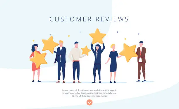 Vector illustration of People holding stars. Customer reviews concept illustration concept illustration, perfect for web design, banner