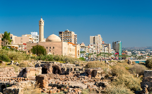 Islamic University of Lebanon and ancient ruins at the seaside in Tyre