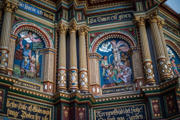 Detail of pulpit, Ribe Cathedral, Ribe, Denmark.Ribe Cathedral is a romanesque church from 1150 AD onwards and inagurated in 1250. Ribe is the oldest town i Denmark founded 704-710 AD and located on the west coast of Jutland.