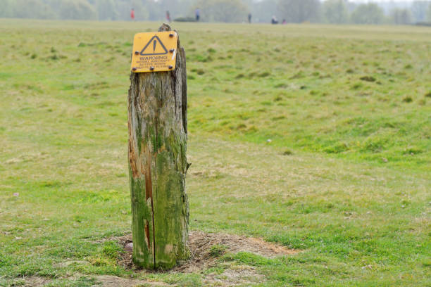 Sutton Park, West Brom UK Warning pole model aircraft flying field for members of the Sutton Park Model Aero Club, Birmingham UK sutton park stock pictures, royalty-free photos & images