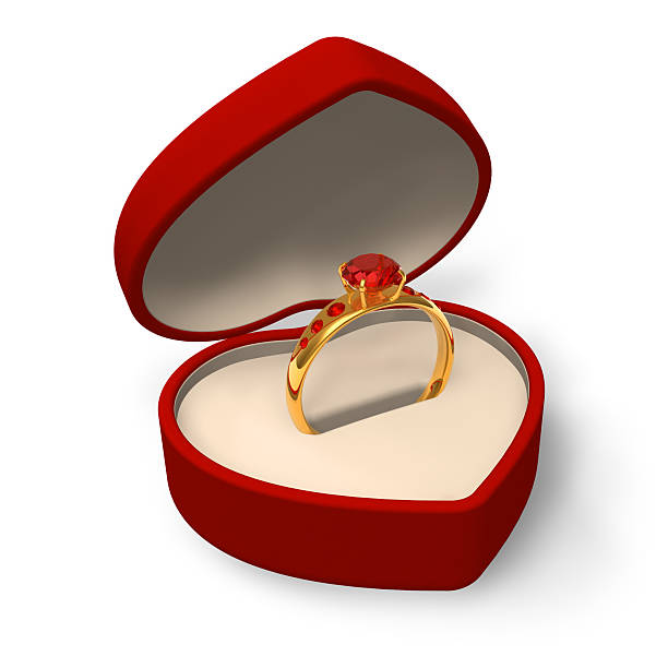 istock Golden ring with jewels in heart-shape box 114439105
