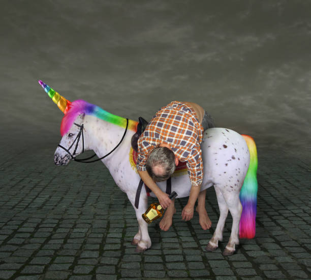 istock Drunk man rides the unicorn 1144391738