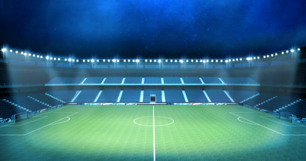 istock Topview on empty football stadium background,3D rendering 1144392535