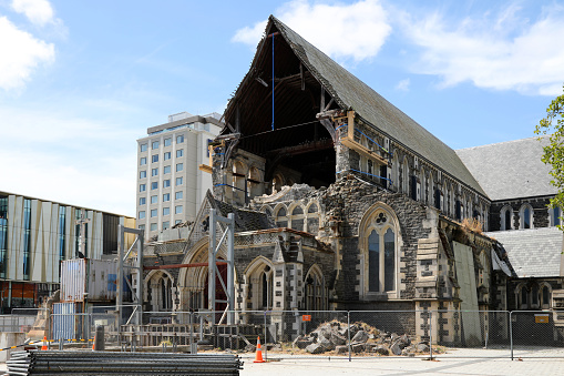 Christchurch Cathedral Reconstruction\nChristchurch, New Zealand, suffered a series of earthquakes between September 2010 and early 2012, and thousands of buildings across the city collapsed or suffered severe damage.