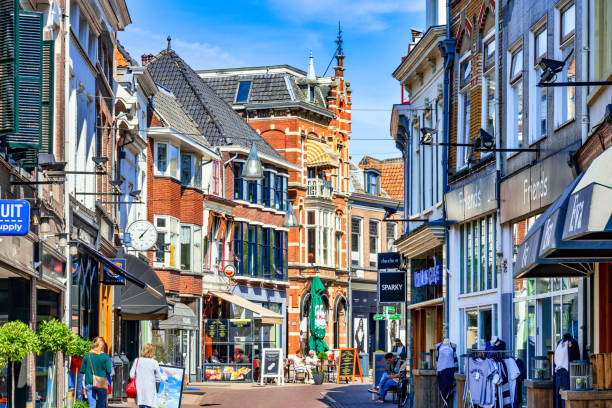 Shopping street in the city of Zwolle, Netherlands stock photo