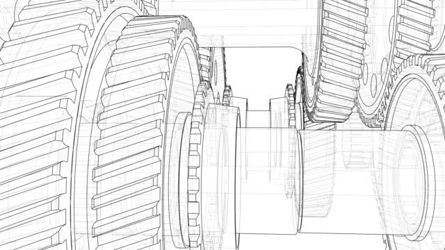 Outline gearbox concept. 3D illustration video