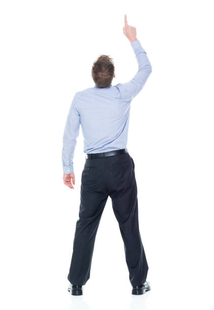 istock Handsome caucasian businessman in nice clothing - pointing up 1144406854