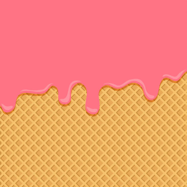 ilustrações de stock, clip art, desenhos animados e ícones de pink ice cream flowing down on wafer background. vector - backgrounds berry close up dessert