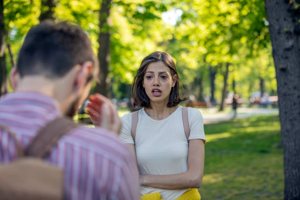 istock Young Couple is Arguing in the Park 1144410990