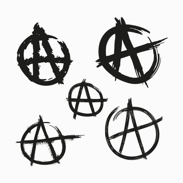ilustrações de stock, clip art, desenhos animados e ícones de set of anarchy symbols. painted with rough grunge brushes. vector illustration. - caos