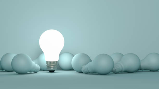 lampadine, concetto di idea minima - leading lines foto e immagini stock