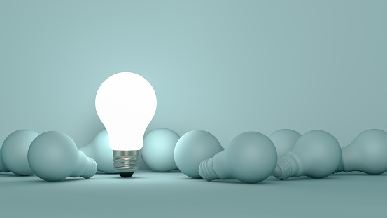 3d rendering Light Bulbs, Minimal Idea concept.  Alternative Energy.